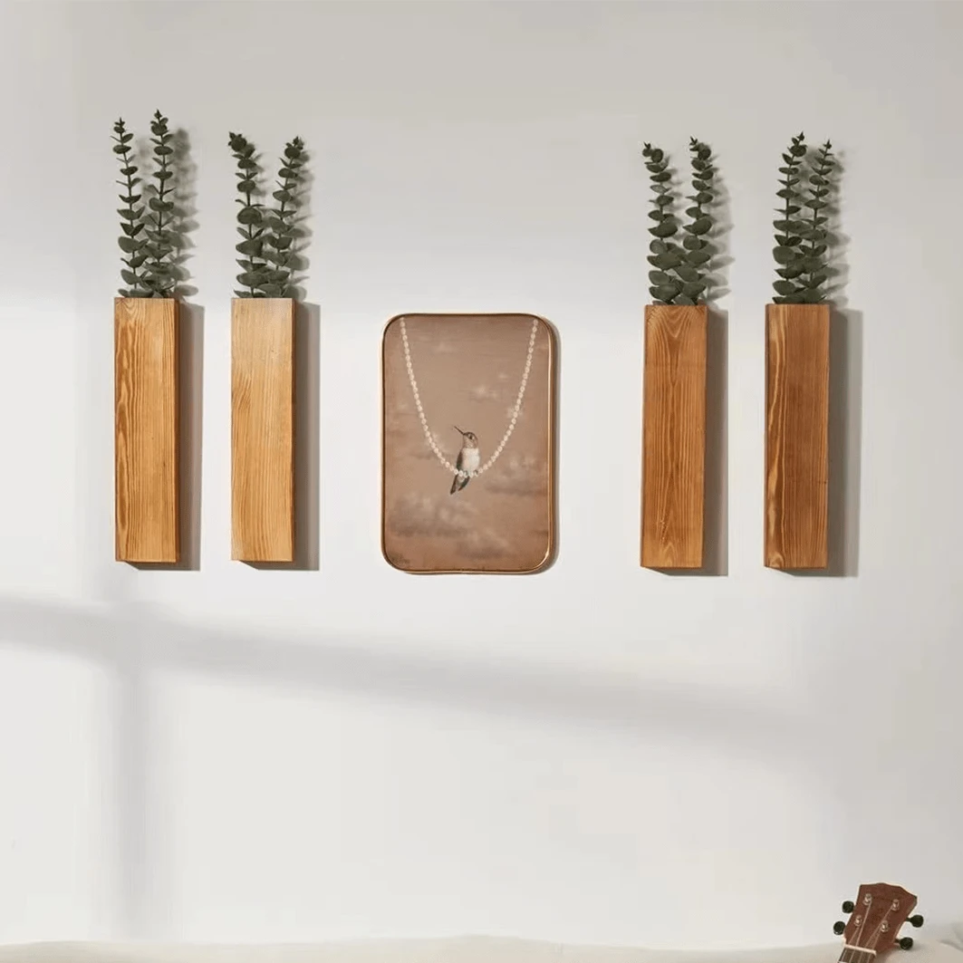 1/2pcs Wooden Wall Vase For Dried Flowers Decoration Green Plant