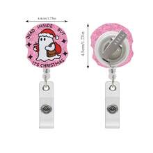 Dây đeo huy hiệu y tá Acrylic đáng yêu, 1 kẹp huy hiệu có thể thu vào, có thiết kế hình ông già Noel, dành cho nhân viên bệnh viện - Hồng - Xem 2