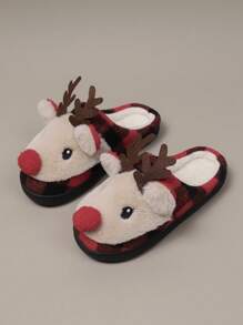 Cómodas zapatillas de casa para mujer con suela blanda, no deslizante y patrón lindo de ciervos navideños, cálidas y suaves para el invierno
