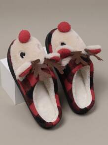 Cómodas zapatillas de casa para mujer con suela blanda, no deslizante y patrón lindo de ciervos navideños, cálidas y suaves para el invierno