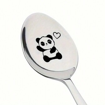 1pc, Panda Engraved Stainless Steel Spoon, Perfect For Coffee, Ice Cream & Desserts, Unique Gift For Birthdays, Anniversaries, Valentine's Day & Father's Day,School Supplies