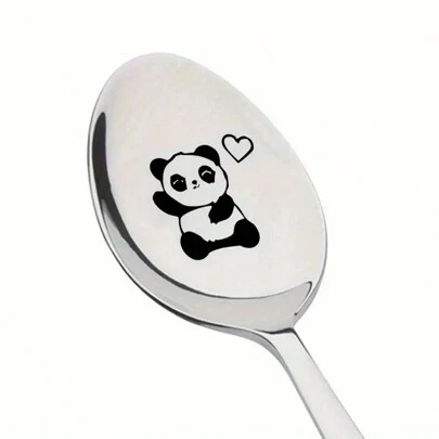 1pc, Panda Engraved Stainless Steel Spoon, Perfect For Coffee, Ice Cream & Desserts, Unique Gift For Birthdays, Anniversaries, Valentine's Day & Father's Day,School Supplies