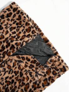 Women's Leopard Print Front Open Plush Top Long Coat