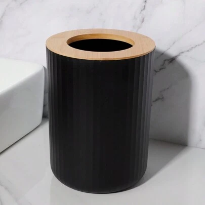 1 件大容量竹盖垃圾桶，简约条纹设计，适用于家庭客厅或浴室收纳家居浴室装饰浴室收纳秋季装饰返校