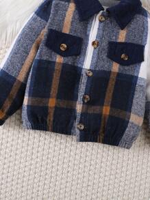 2 szt. Chłopięca gruba krata Patchworkowa kurtka z sztruksowymi spodniami Outdoor Casual Outfits