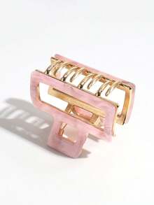 2 件女士时尚优雅亚克力空心方形发夹，适合日常佩戴情人节 - 粉色 - 查看 3