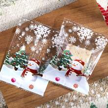 100pcs Assorted Christmas Snowflake Cookies, Nut Brittle, Fudge Packaging Bags, Transparent Baking Small Pouches Christmas Christmas Decorations Christmas Pajamas Christmas Gifts Christmas Decor