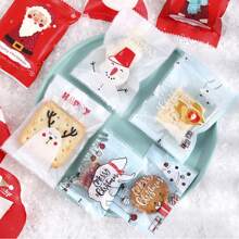 100pcs Assorted Christmas Snowflake Cookies, Nut Brittle, Fudge Packaging Bags, Transparent Baking Small Pouches Christmas Christmas Decorations Christmas Pajamas Christmas Gifts Christmas Decor