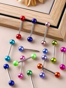 15Pcs Mixed Acrylic Vacuum Coated Metal Color Tongue Nail Punk Hip-Hop Stainless Steel Anti Allergy European And American Fashion Popular Hot Girl Versatile Tongue Ring Women Daily Wear