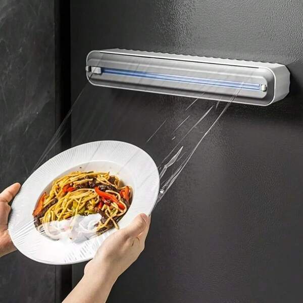 Cortador De Plástico Filme Suporte Ajustável Dispenser Ventosa Aderente Selador Comida Cozinha Embalagem - LUNALU