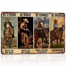 Vintage Western Cowboy Metal Tin Sign - Inspirational Quotes Wall Art, Rustic Home Ranch Decor, No Battery Required, Durable Tinplate Construction, Easy Install, Gift For Horse Riders And Country Lifestyle Fans