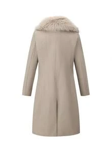 Giolshon Women's Long Coat With Large Fur Collar, Back Slit Design, And Lining, Suitable For Autumn And Winter Wear - Beige - View 7