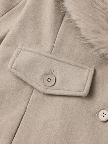 Giolshon Women's Long Coat With Large Fur Collar, Back Slit Design, And Lining, Suitable For Autumn And Winter Wear - Beige - View 9