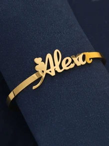 1 pièce Bracelet à plaque signalétique personnalisé pour femme en or, argent ou or rose. Bracelet à jonc en acier inoxydable personnalisé. Cadeau de bijoux personnalisés.