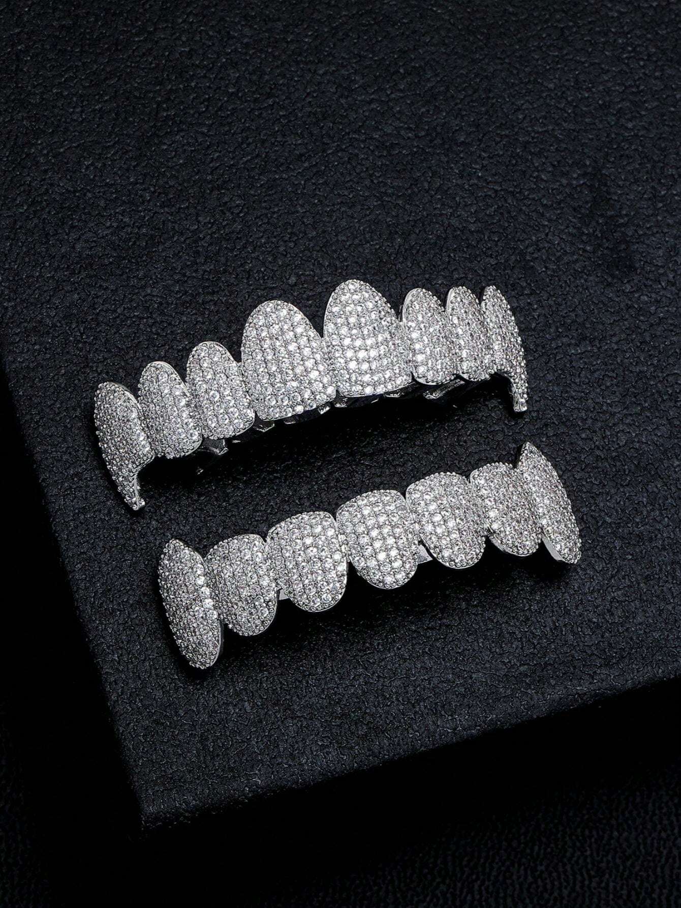 Vampire Teeth Silver Grills For Your Teeth Diamond Grillz For Women 18K