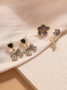 925 纯银蝴蝶珍珠耳环，优雅复古奢华女士耳环配饰 - 彩色 - 查看 6