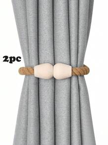 1pc/2pcs Wood Cone-Shaped 3-Strand Rope Woven Magnetic Curtain Tiebacks, Multi-Color & Size Options, Suitable For Curtain Fixation Gifts Birthday Graduation - Multicolor - View 13