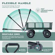 800 Lbs Heavy Duty Garden Cart, Utility Steel Carts With 180°Rotating Long Handle, Removable Mesh Sides And Wheels For Garden, Farm, Yard, Lawn