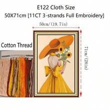 qingfei 20x40cm Pełny haftowany obraz z kreskówkową dziewczynką z kwiatami, dekoracja ścienna do salonu lub sypialni, wyprodukowany w Kambodży