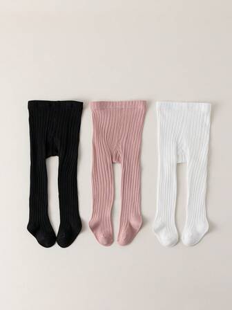 3 件儿童柔软弹力紧身裤 - 防皱，四季舒适