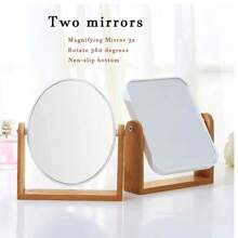 Round Mirror With YEAKE Natural Bamboo Stand, 8 Inch 1X/3X Magnifying Double-Sided 360 Degree Rotating Magnifying Glass, Portable Tabletop Bathroom Shaving And Makeup Mirror - Multicolor - View 6
