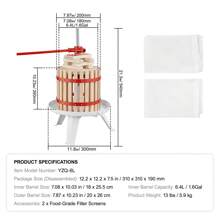 Fruit Wine Press Solid Wood Basket Manual Juice Maker For Kitchen Home Cider Apple Grape Vegetables Honey Olive Oil 6 Liter Capacity