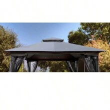 10x10 Ft Patio Double Roof Gazebo Replacement Canopy Top Fabric, Gray - Gray + Polyester as Pic - View 4