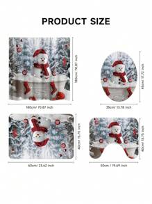 Conjunto de cortina de chuveiro com boneco de neve vermelho de Natal, 1/2/3/4 peças, com 12 ganchos e uma bola de chuveiro, cortina de chuveiro de poliéster impermeável e resistente a mofo, tapete antiderrapante para banheiro, tapete em U para vaso sanitário, capa protetora para vaso sanitário, conjunto decorativo para banheiro, sem necessidade de furadeira, vários tamanhos disponíveis, acessórios de decoração de outono para banheiro, volta às aulas