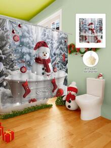Conjunto de cortina de chuveiro com boneco de neve vermelho de Natal, 1/2/3/4 peças, com 12 ganchos e uma bola de chuveiro, cortina de chuveiro de poliéster impermeável e resistente a mofo, tapete antiderrapante para banheiro, tapete em U para vaso sanitário, capa protetora para vaso sanitário, conjunto decorativo para banheiro, sem necessidade de furadeira, vários tamanhos disponíveis, acessórios de decoração de outono para banheiro, volta às aulas