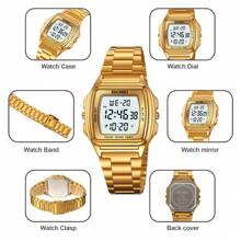 Skmei Men Digital Watch Skmei 2239 Stainless Steel Strap 30 Meters Waterproof Luxury Gold Wristwatch