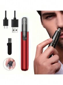锂电池供电的男士便携式毛发修剪器/鼻毛修剪器，携带和清洁方便 - 紅色 - 查看 6