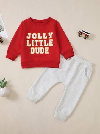 男婴可爱红色简约字母刺绣印花套装，柔软舒适，送给宝宝的最佳礼物