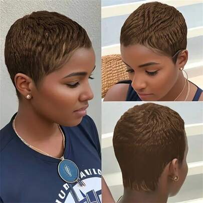 Short Curly Pixie Cut Human Hair Wigs Human Hair Wig For Women Pre Plucked Full Machine Made Wig