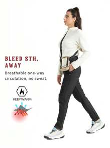 TECTOP 女士保暖软壳户外运动裤，带拉链侧袋，防风防水，适合秋季和寒冷冬季穿着，随机Logo发货，抓绒面料。