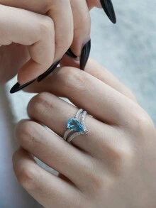 1 chiếc nhẫn Maria Ocean Blue phong cách thiết kế của Saint, nhẫn bạc Sterling dành cho nữ, phụ kiện thời trang tối giản thanh lịch cho trang phục công sở hàng ngày - phong cách 1 - Xem 10