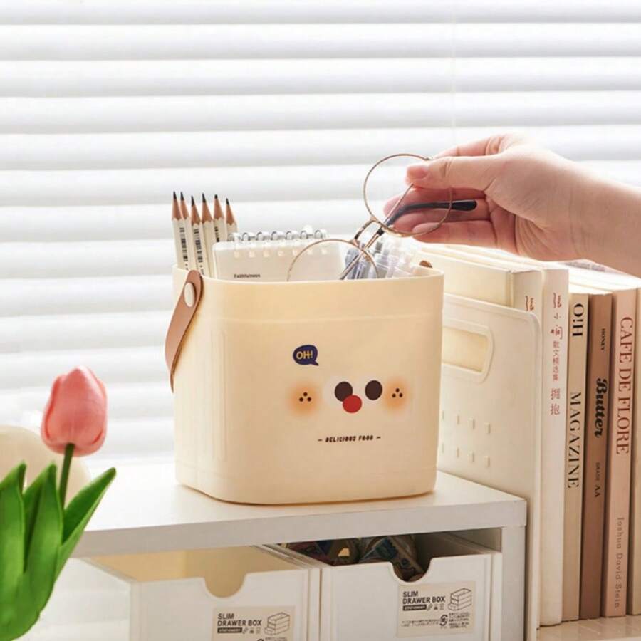 1件-简易便携式收纳盒办公桌杂物收纳盒笔收纳桶文具收纳盒家用化妆刷遥控器收纳盒。 - 彩色 - 查看 1