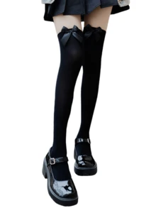 1pair JK Style Bowknot Elegant Long Thigh High Stockings, Velvet Knee Socks