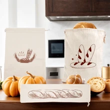 1/3Pcs Linen Bread Bags For Homemade Bread Container Unbleached & Reusable Bread Storage, Natural Large Storage For Artisan Bread - Multicolor - View 3