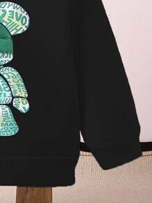 2pcs Baby Boy Fashion Bear Print Sweatshirt & Letter Print Pants Set - Green - View 5