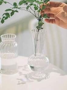 1 Pc Minimalist Vintage Striped Glass Vase, Transparent Hydroponic Striped Vase, Small Flower Dried Vase, Living Room Decorative Vase Arrangement Transparent Glass Vase With Buds Decoration, Home Tabletop Decorations, Flower Arrangement Vase Decorations, For Flower Care Home Decor Flower Vase