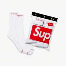 *DNR* Supreme X Hanes Crew Socks (4 Pack) White Or Black High Top Cozy Streetwear Fashion Unisex Adult - White - View 2