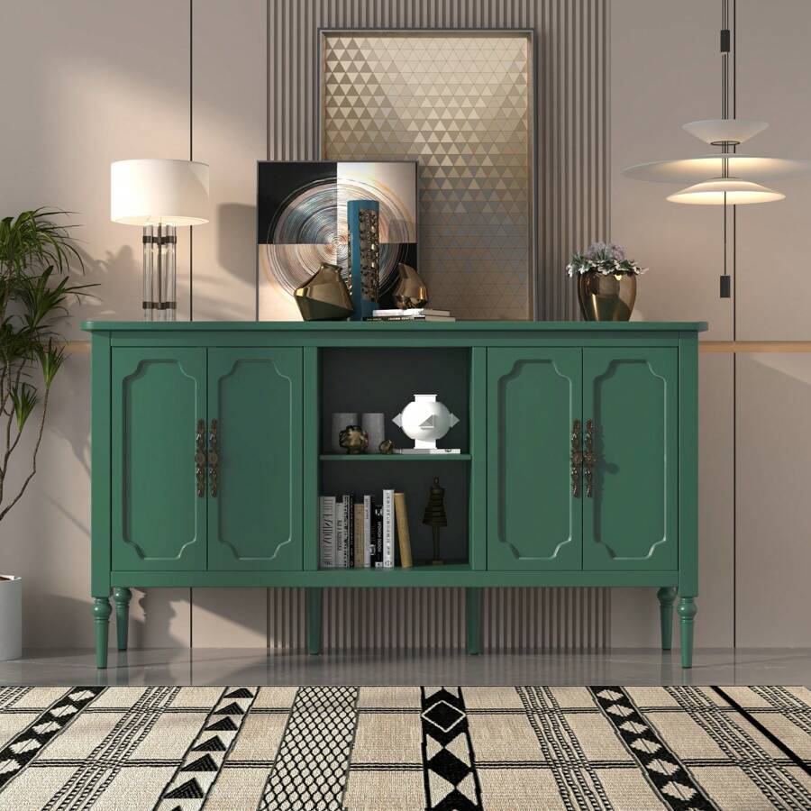 Aparador buffet vintage con 4 puertas, gabinete de almacenamiento moderno de mediados de siglo de 59", mueble aparador decorativo, mesa consola para la sala de estar, la cocina y el comedor