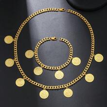 1 Bộ Nhiều Mảnh Dây Chuyền Đồng Xu Kết Cấu Vàng Cổ Điển Mặt Dây Chuyền Tròn Trang Sức Đồng Phù Hợp Cho Quý Cô Tiệc Hàng Ngày Tiệc Cưới Cô Dâu - Vàng - Xem 6