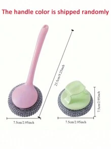 Stainless Steel Velvet Scrubber With Non-Slip Handle - Heavy Duty Metal Scrub Pad For Kitchen, Bathroom And Toilet, Manual Dishwasher With Replaceable Sponge
