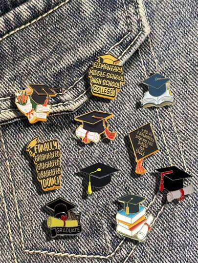 10 件/套毕业季创意卡通帽金属徽章个性女士别针丝巾扣女士毕业纪念品胸针