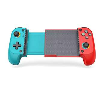 1入組STK-7009F藍牙遊戲手柄，配備霍爾感測器搖杆，RGB燈和可拉伸支架，適用於Android / IOS / Switch手機遊戲，藍色/紅色