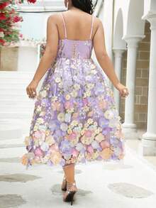 Plus Floral Appliques Mesh Overlay Cami Cocktail Dress