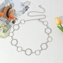 金属扣水钻装饰腰链腰带，优雅的女士配饰 - 彩色 - 查看 4