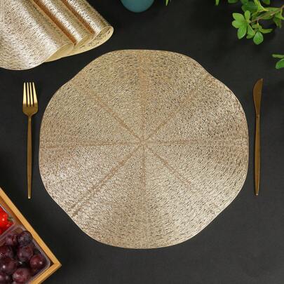 4pcs/6pcs/8pcs Round PVC Metallic Embossed Heat Insulation Placemats, Washable Dining Table Mats For Restaurant Hotel Party Decor