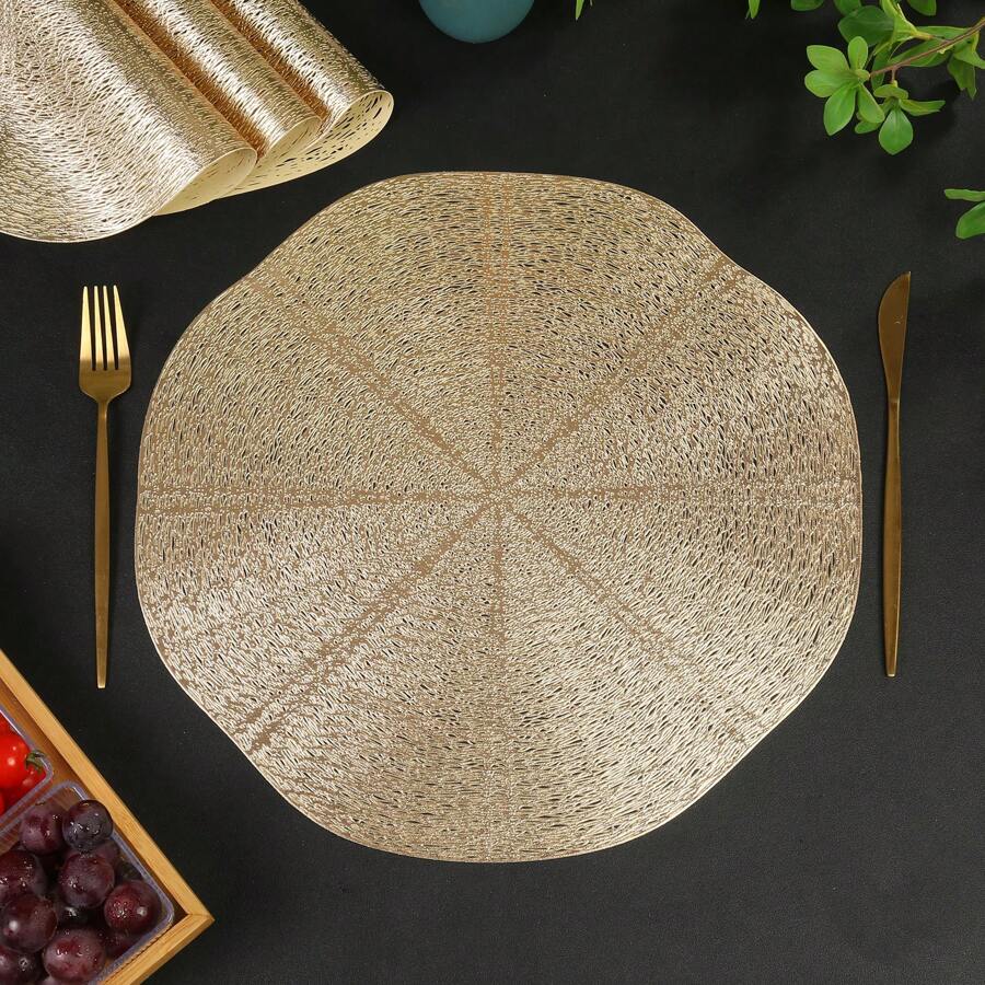 4 Stücke/6 Stücke/8 Stücke runde PVC metallisch geprägte hitzebeständige Platzsets, waschbare Tischsets für Restaurant Hotel Party Dekoration